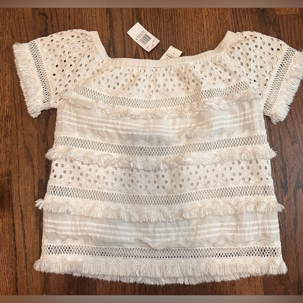 NWT Neiman Marcus Lined Crochet Off Shoulder Top